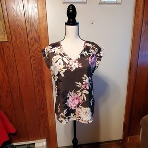 NY & Co Olive Floral Shirt Size XS